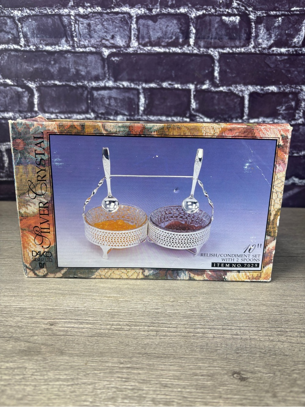 Vintage Silver Plated Crystal Relish/Condiment Set with Spoons - 2 Piece